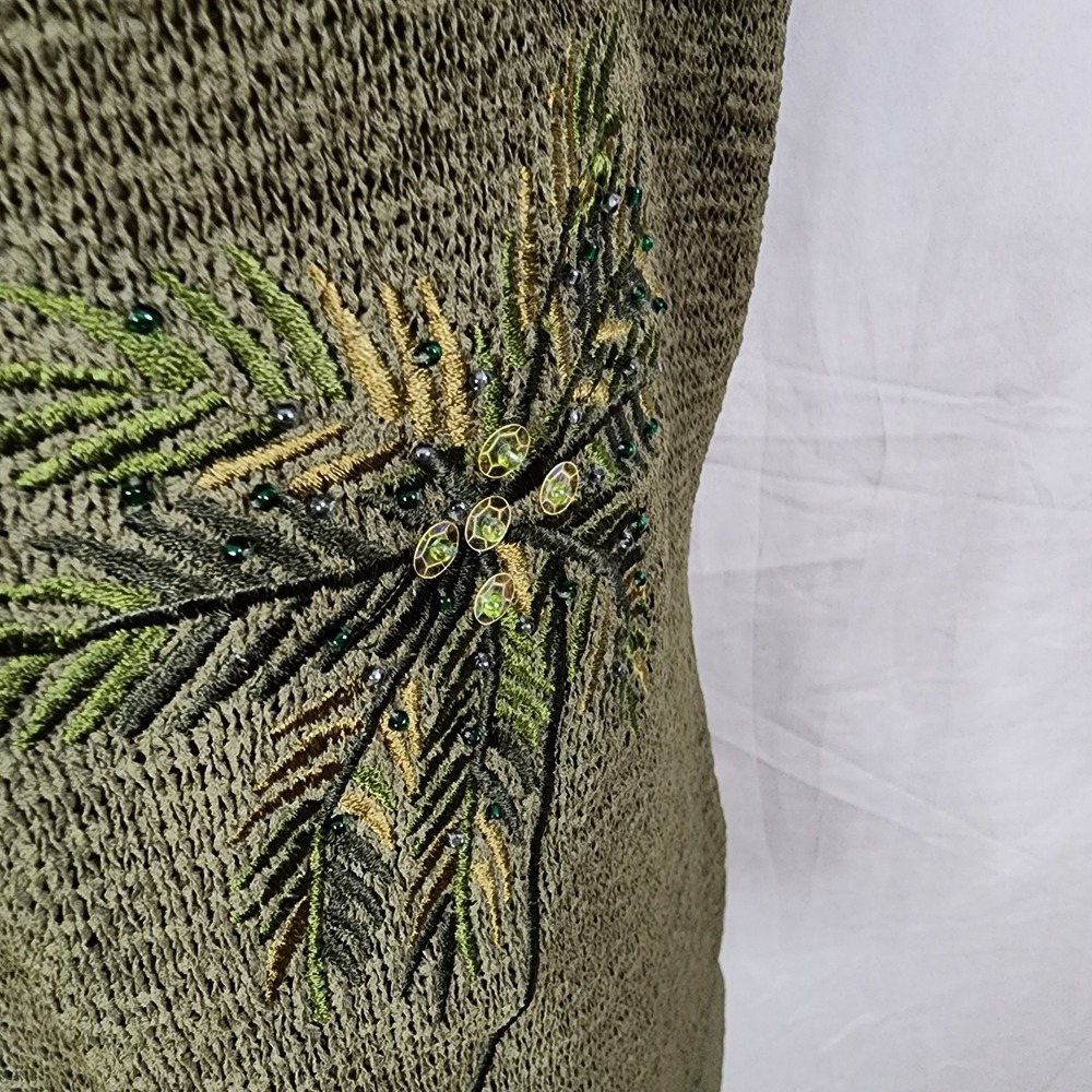 Vintage UNIFORM John Paul Richard Size XL Olive Sleeveless Palm Tree Sweater EUC - Picture 7 of 11